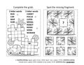 Activity page with two puzzles. Black and white, printable. Answers included. Royalty Free Stock Photo